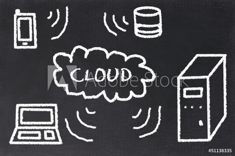 Cloudcomputing Konzept mit Kreide auf Tafel
