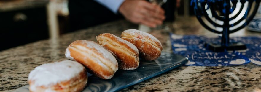 photo of donuts near menorah